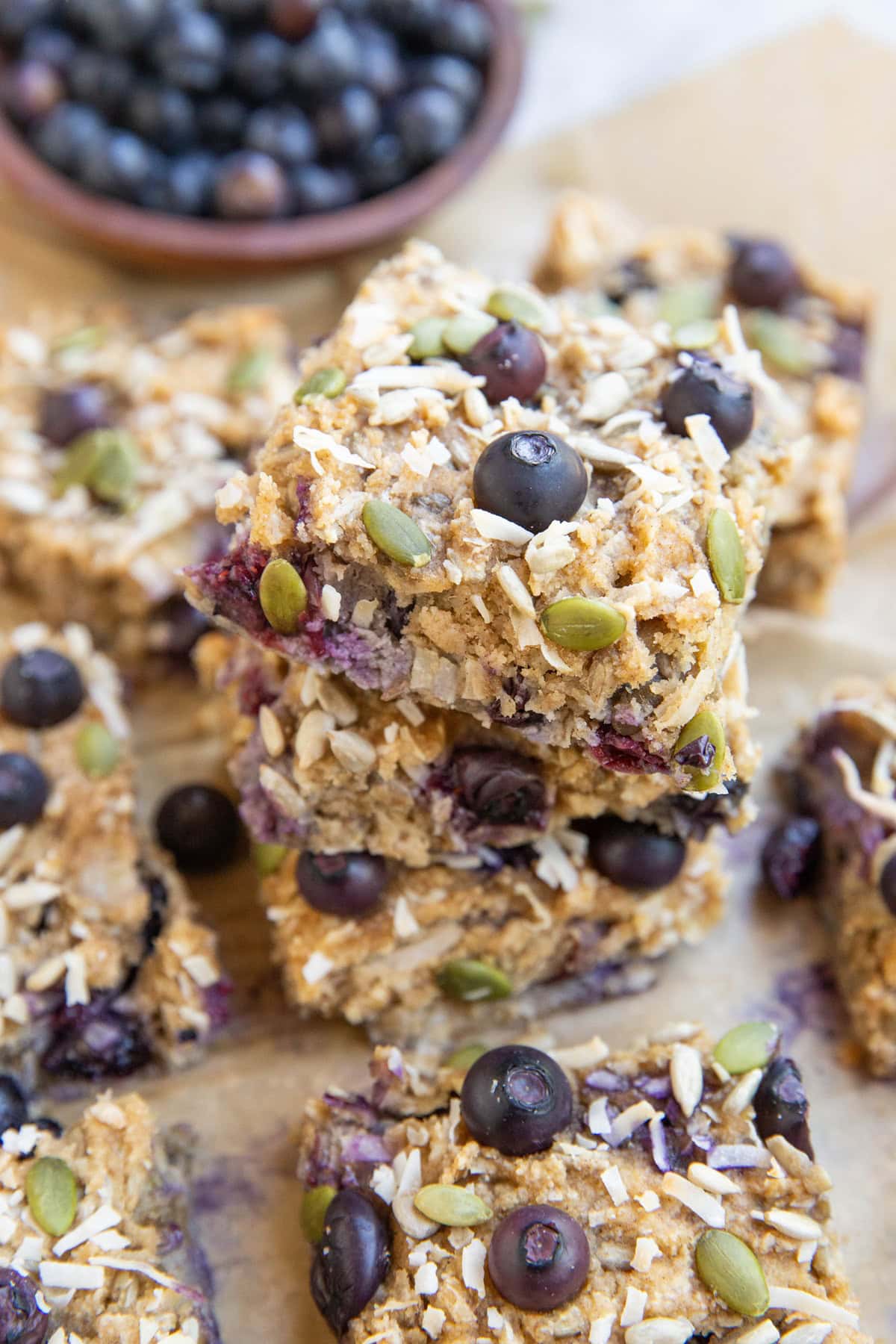 Stack of almond flour breakfast bars on top of each other, ready to enjoy.
