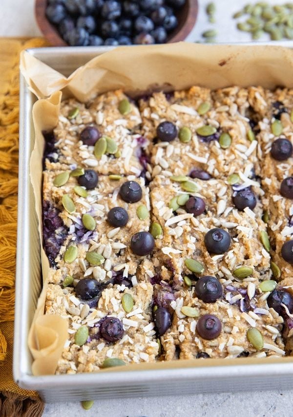 Baking dish of almond flour breakfast bars