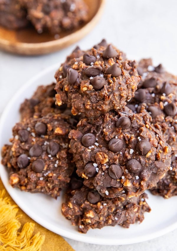 Plate of no-bake nutty cookies, ready to eat.