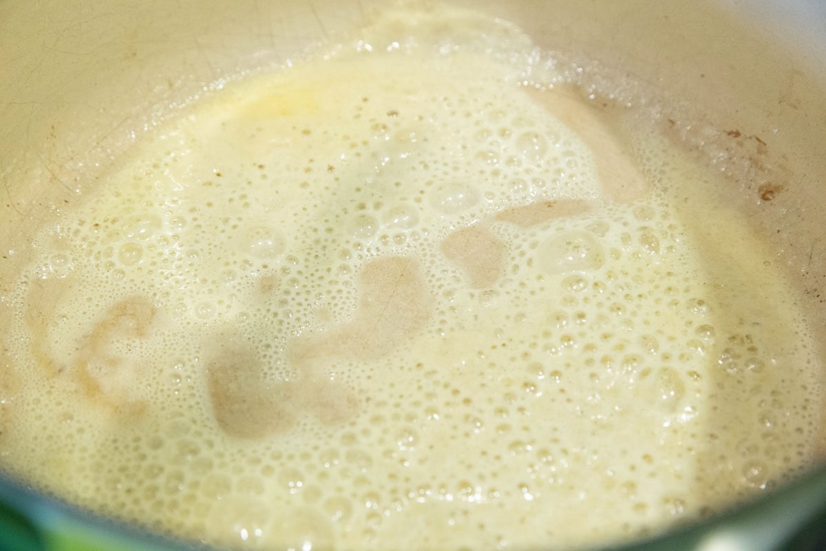 Butter and flour in a large pot to make roux.