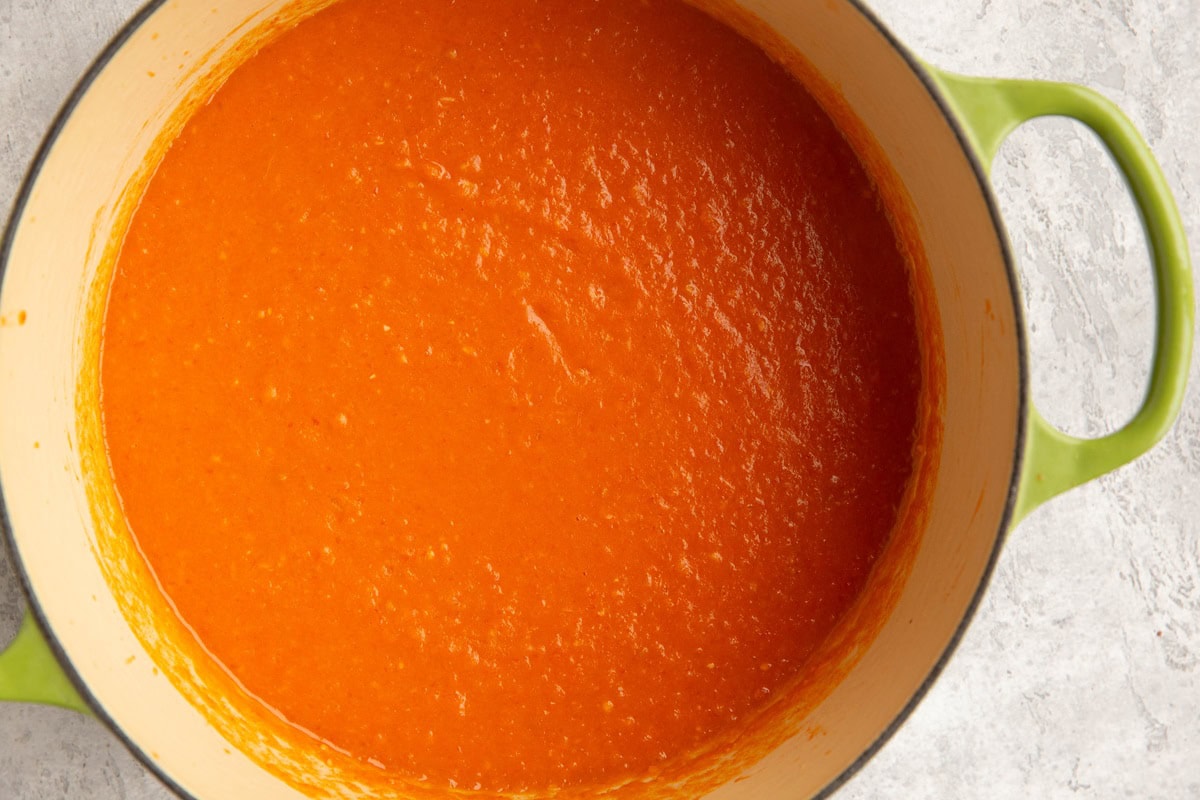 Large pot of creamy tomato soup