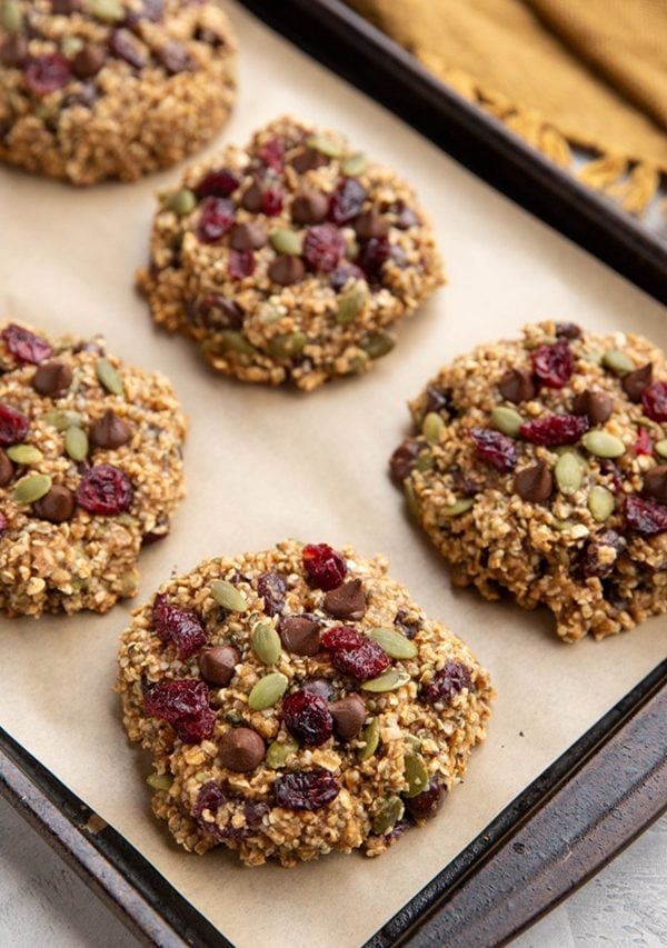 Baking sheet full of breakfast cookies
