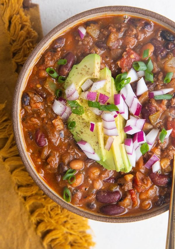 Bowl of crock pot chili