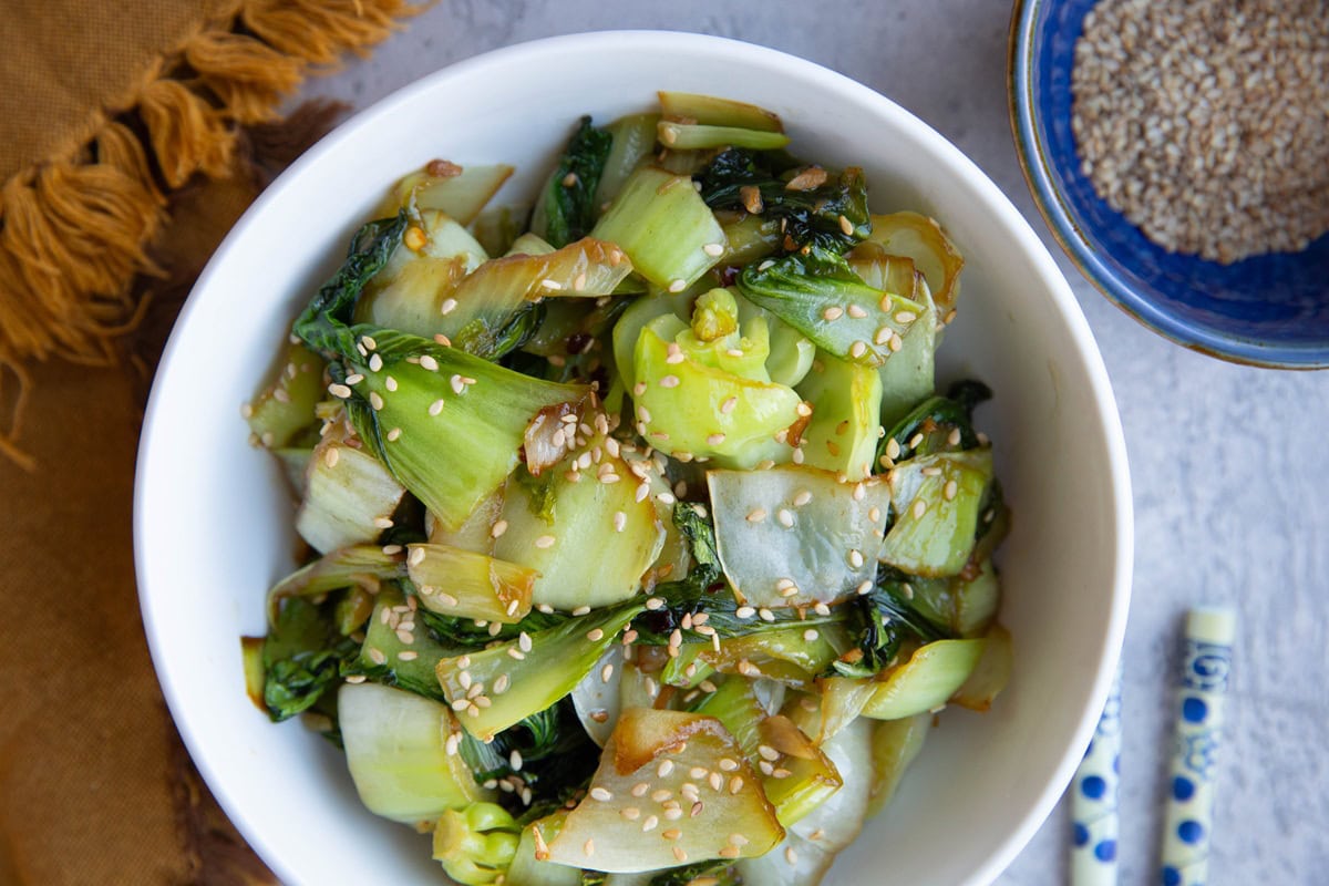 Bowl of sauteed bok choy