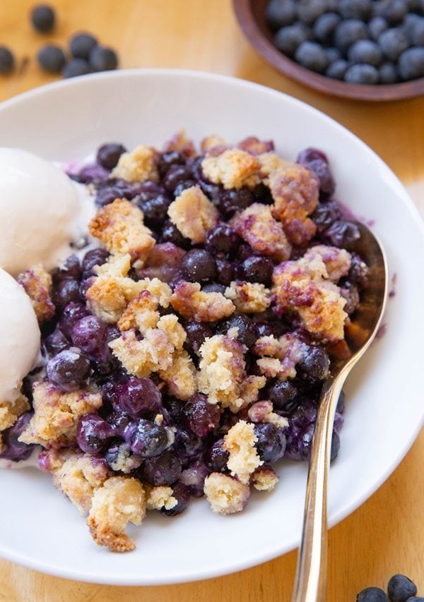 Big bowl of blueberry crumble