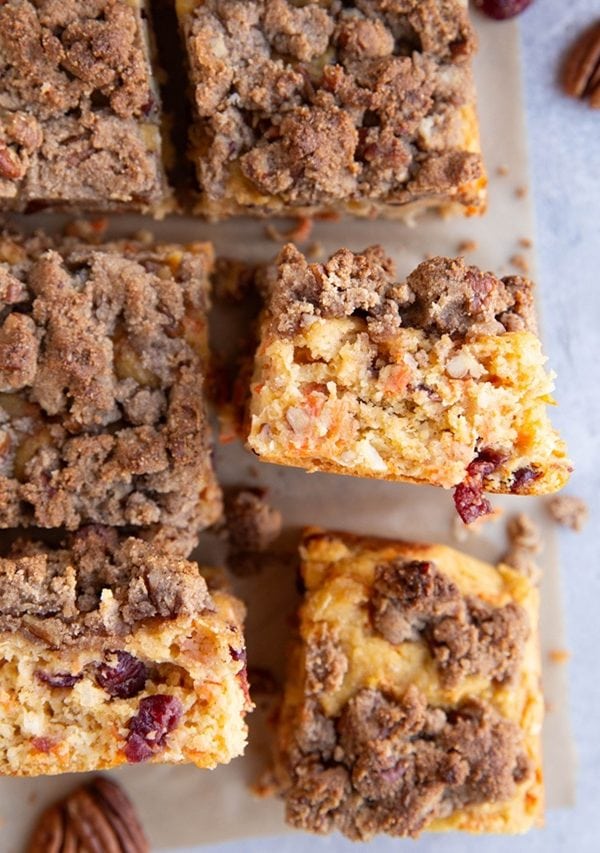 Carrot Cake Coffee Cake tipped on its side to see the inside.