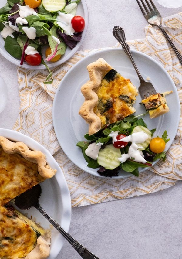 Plate of quiche and salad