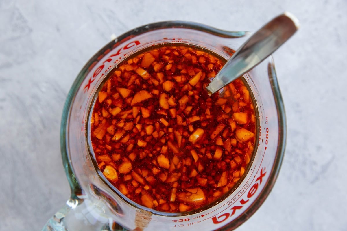Korean marinade in a measuring cup, mixed up and ready to use.