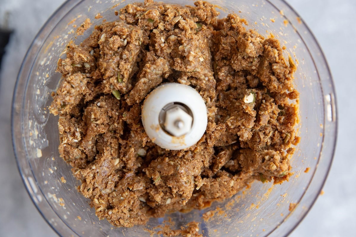 No bake cookie dough in a food processor, ready to use.