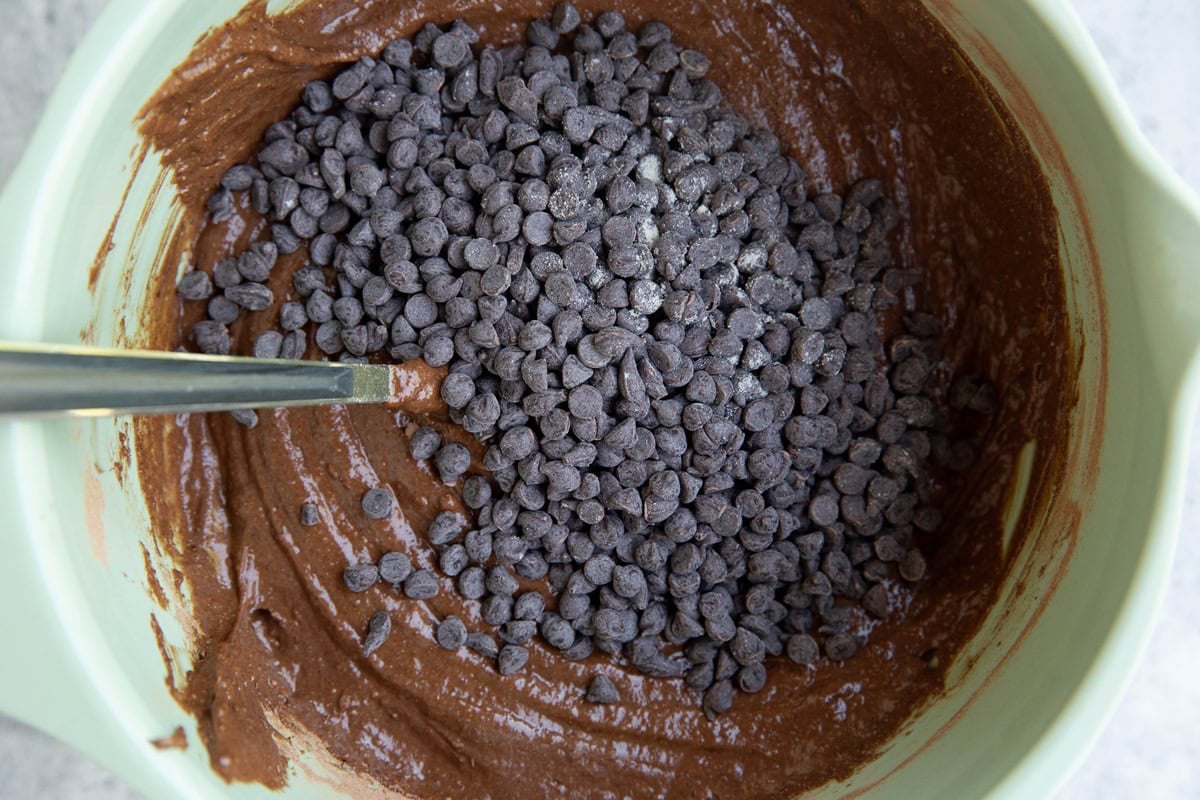 Mix in the dry ingredients, followed by the chocolate chips.