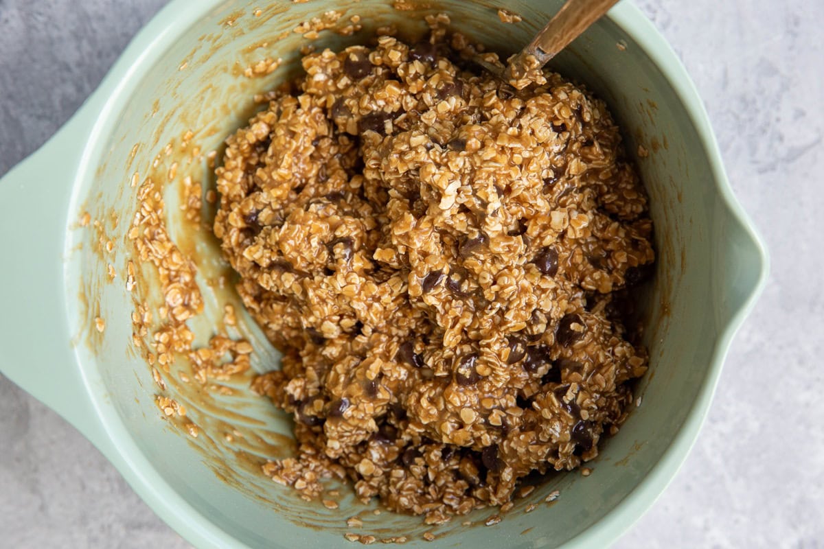 Tahini cookie dough in a mixing bowl.