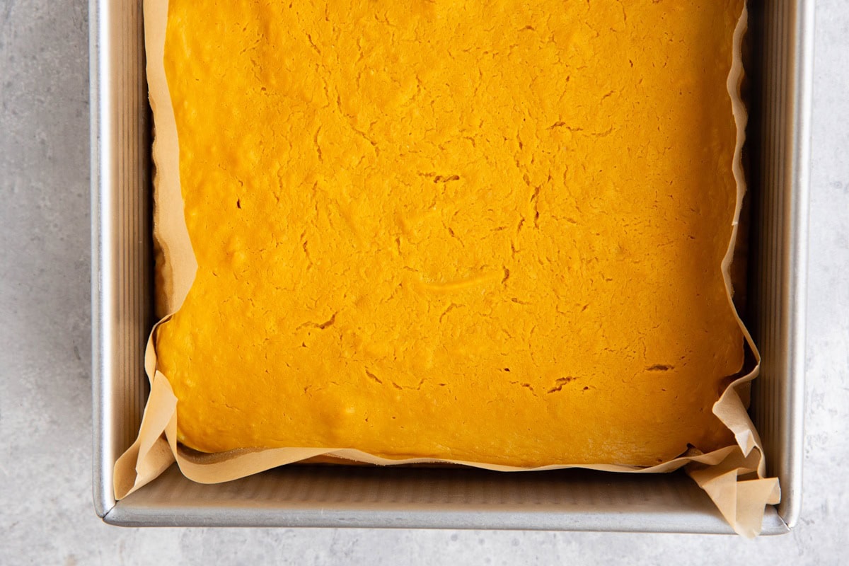 Baking dish with kabocha squash bars.