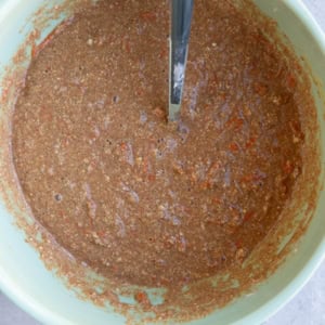 Carrot ginger cake batter in a mixing bowl.
