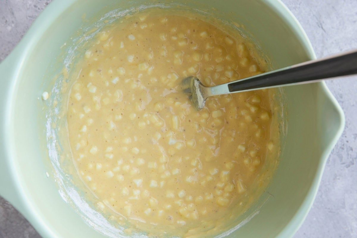 Cottage cheese crust mixture in a mixing bowl, ready to bake into a pizza crust.