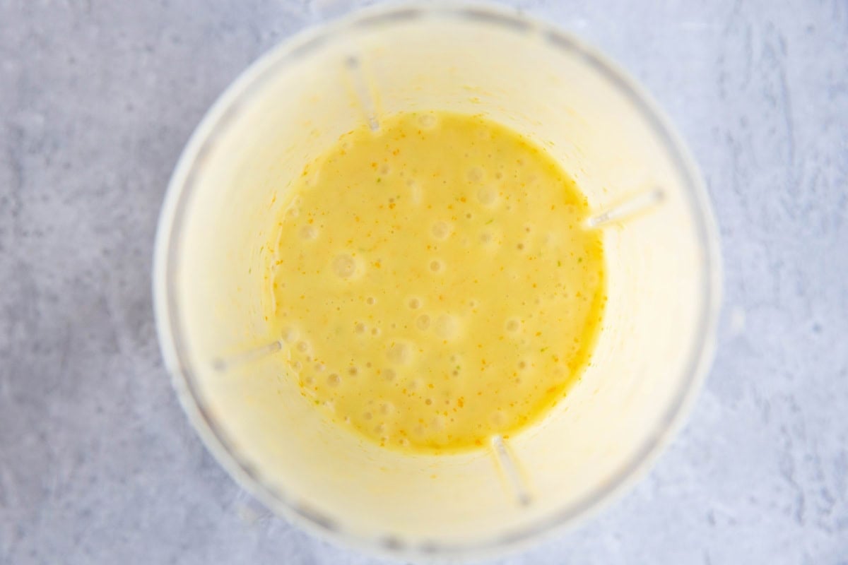 Small blender full of mojo sauce.