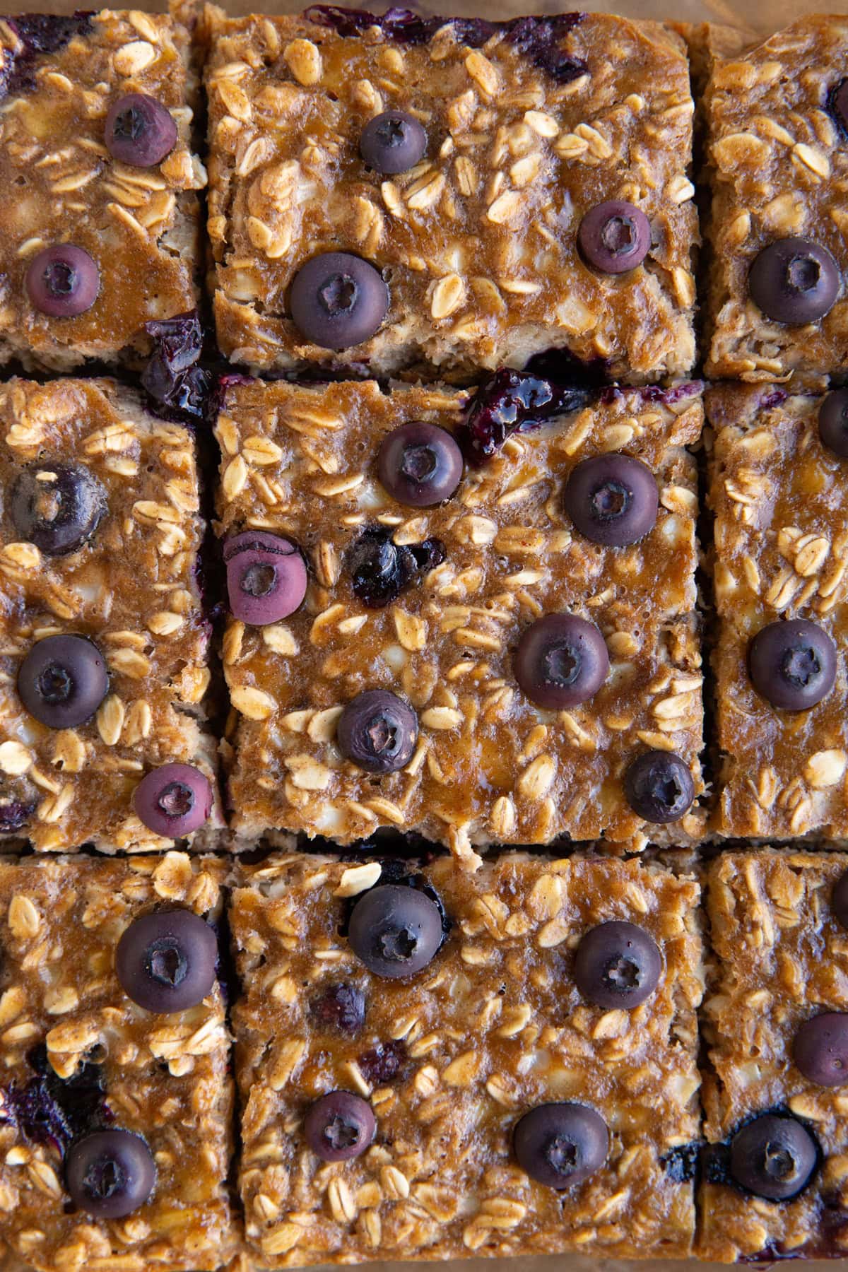 Blueberry breakfast bake cut into individual slices.